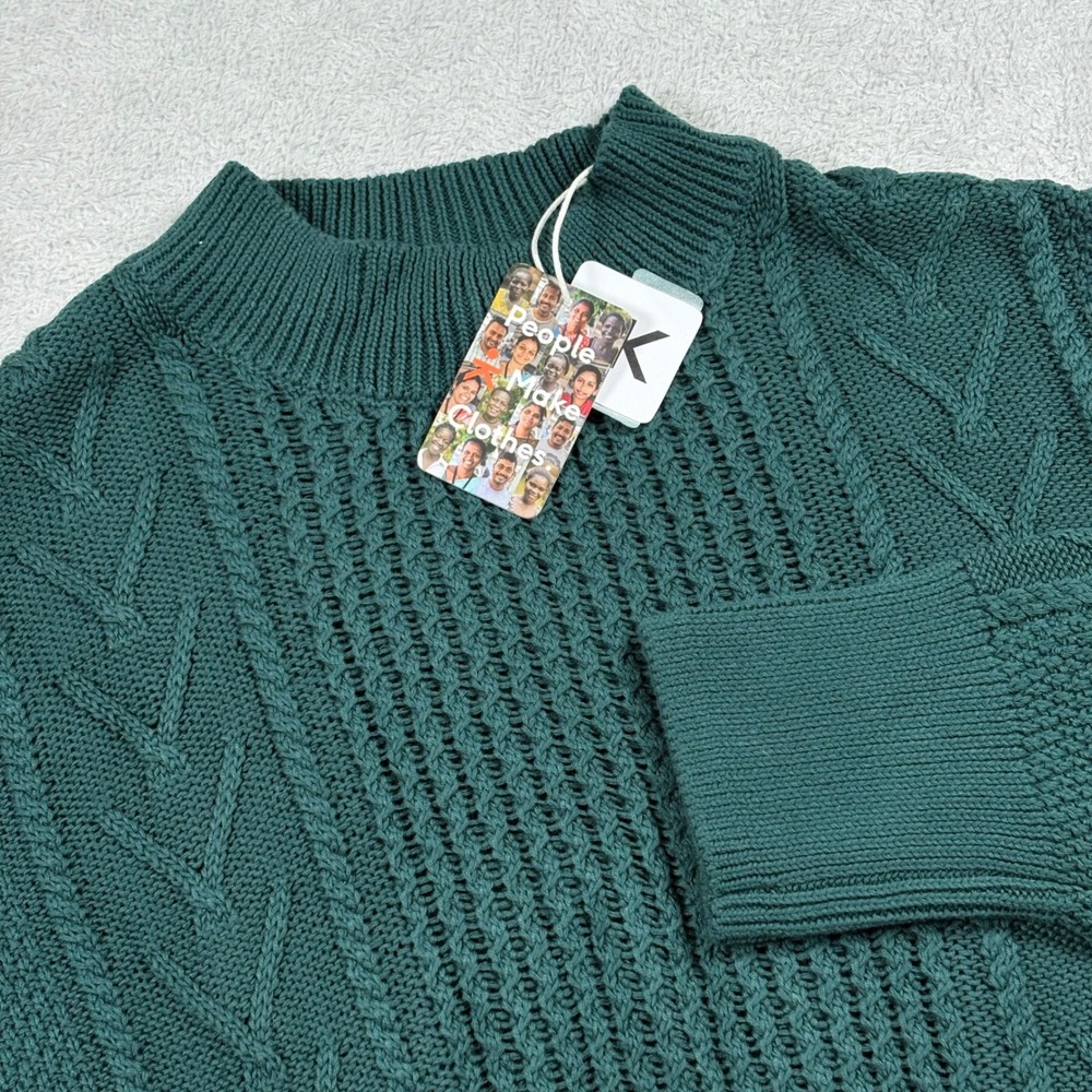 NWT Known Supply 100% Organic Cotton Hi-Low Cable Knit Dallas Sweater Peacock L